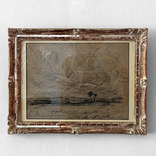 A Pencil & Charcoal Drawing By Georges Ricard-Cordingley In Mirrored Montparnass
