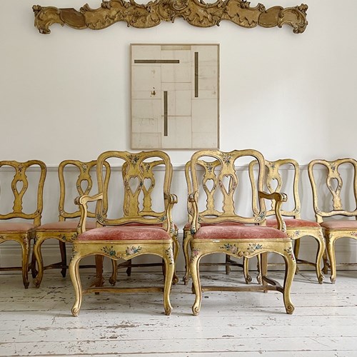 A Suite Of 18Th Century Venetian Giltwood & Decorated Chairs