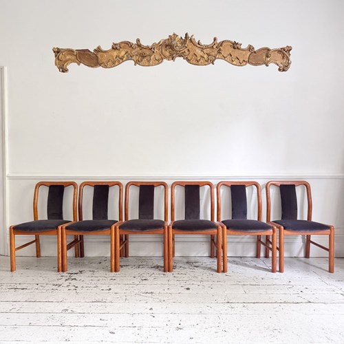 A Set Of 6 1960'S Danish Dining Chairs In Dark Brown Velvet By Boltinge