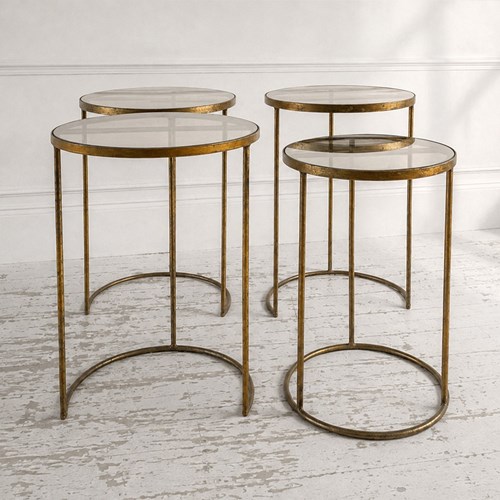A Nesting Pair Of Round Top 1970'S Spanish Gilt Metal Side Tables