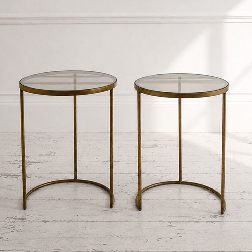 A Pair Of Round Top 1970'S Spanish Gilt Metal Side Tables
