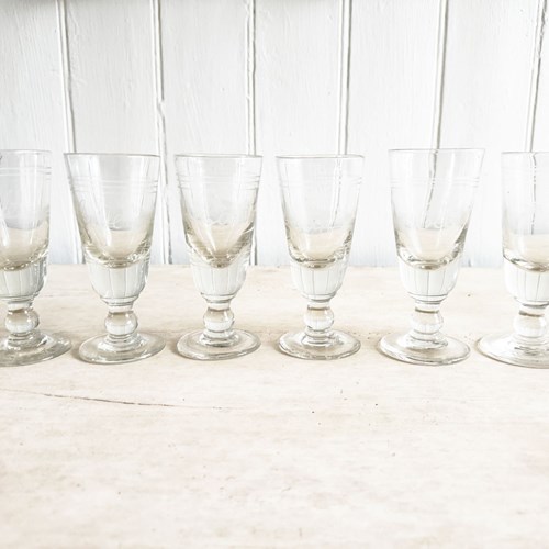 A Set Of 6 Heavy French Etched 'Café' Glasses