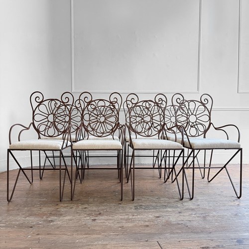 A Set Of 8 Estate Made Wrought Iron Armchairs