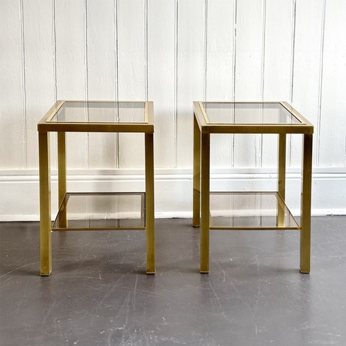 A Pair Of 1970'S Two Tier Brass Plated Side Tables
