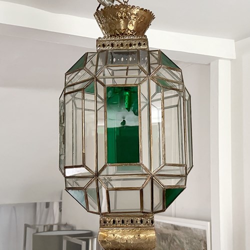 A 1960'S Spanish Green & Clear Glass Lantern