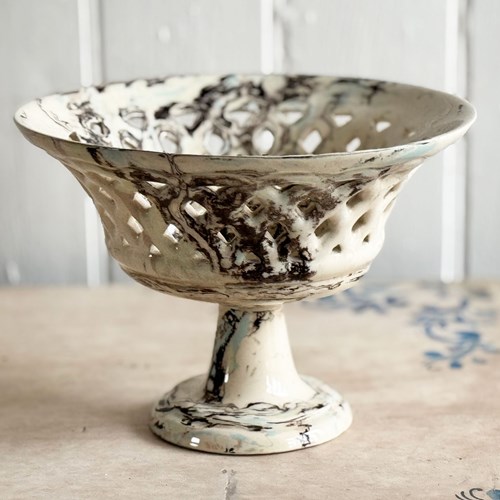 Vintage Pichon D'uzès Marbled Ceramic Serving Bowl On Stand III