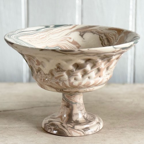 Vintage Pichon D'uzès Marbled Ceramic Serving Bowl On Stand II