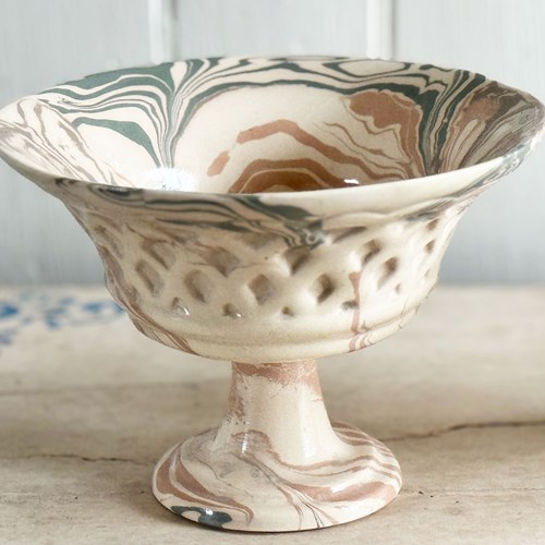 Vintage Pichon D'uzès Marbled Ceramic Serving Bowl On Stand I