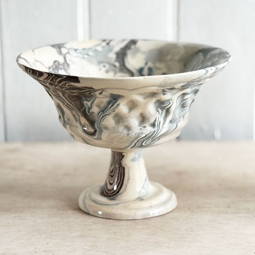 Vintage Pichon D'uzès Marbled Ceramic Serving Bowl On Stand IV