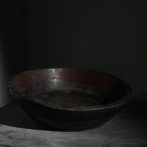 Large Edo Period Japanese Turned Wooden Bowl