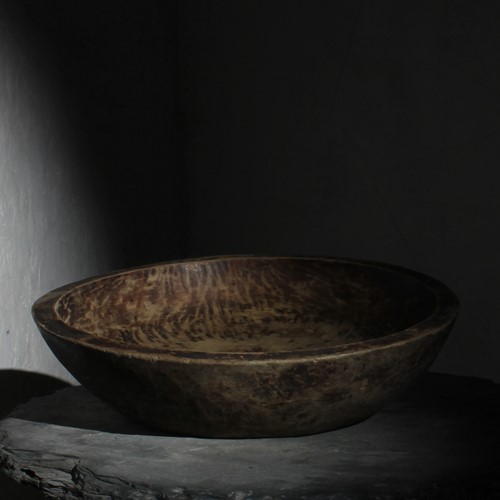 XXL Edo Period Japanese Dug-Out Cedar Bowl