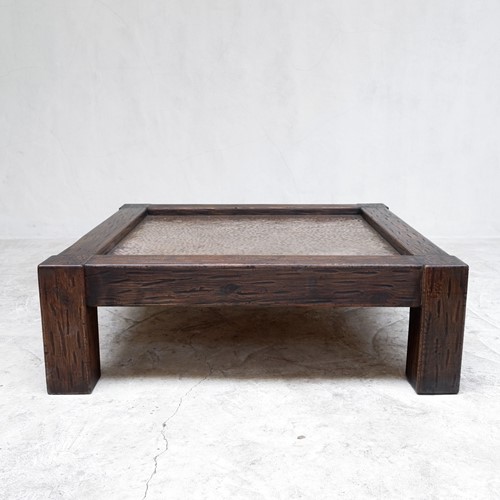 Unique hewn pine & hammered copper coffee table