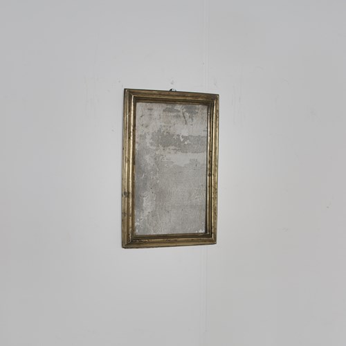 Unusually Small 19Th C. French Brass Bistro Mirror