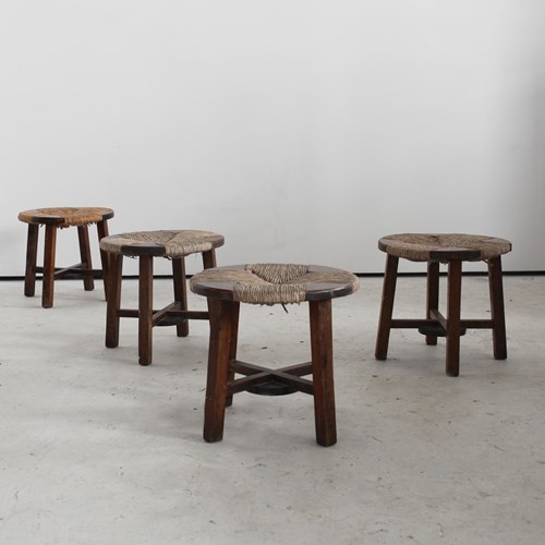 Set Of Four French Modernist Rush Seated Stools 