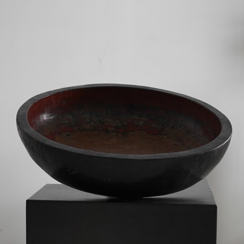 An XL Carved And Lacquered Japanese Cedar Bowl/Wall Hanging (1)