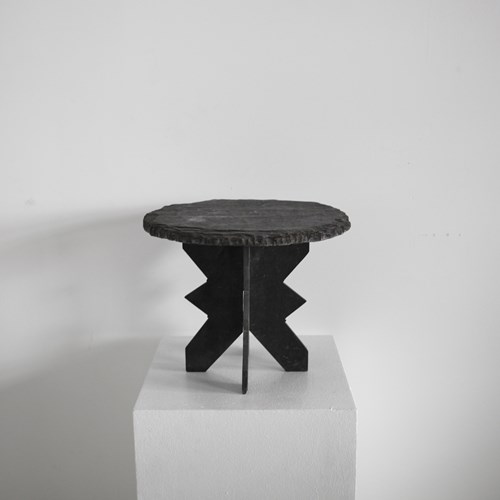 Primitive Geometric Riven Slate Side Table