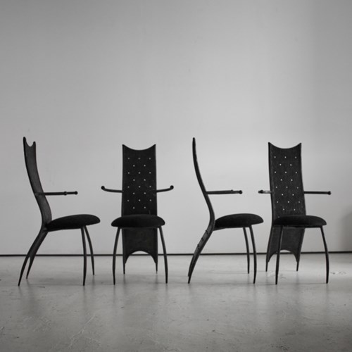 Set Of Four C.1970S French Brutalist Dinning/Throne Chairs