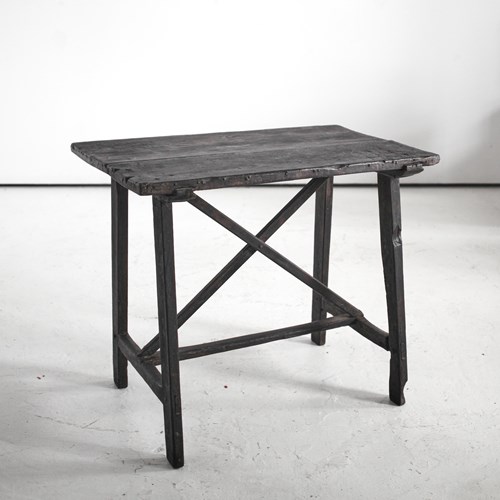 Primitive Charred Pine Early 19Th C. Catalan “X” Frame Side Table