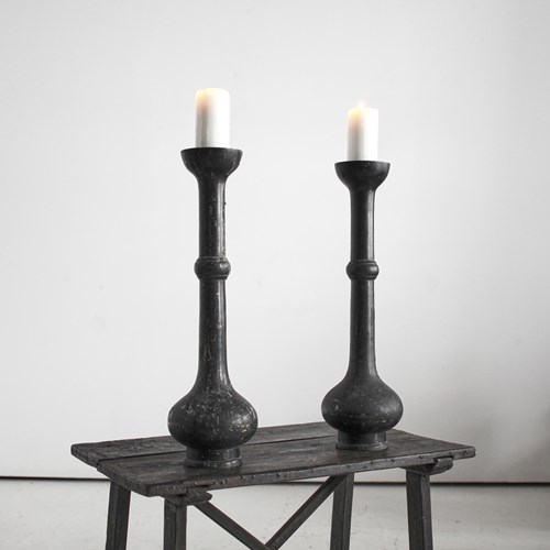 Pair Of Large Edo Period Japanese Bronze Candlesticks 