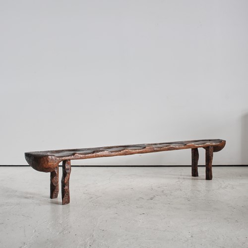 A Large Polish Brutalist Four Seater Gouged Pine Bench