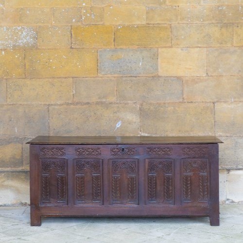 Large 17Th Century Carved Oak Coffer