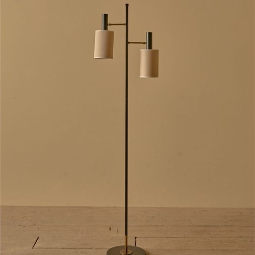 Mid 20Th Century Black Metal And Brass 2 Arm Floor Lamp