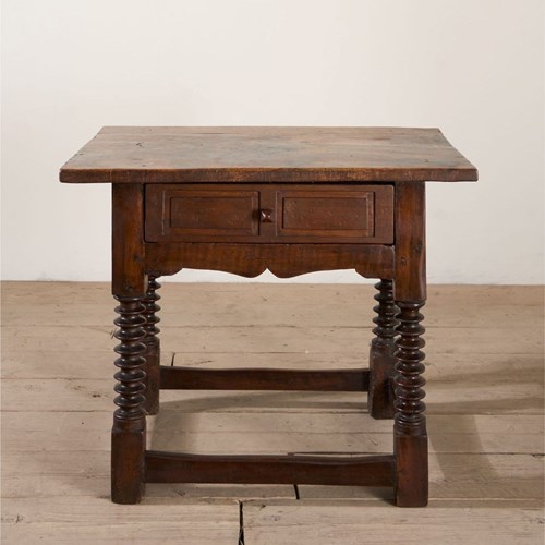 18Th Century Spanish Walnut Side Table With Bobbin Legs