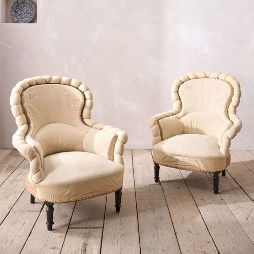 Pair Of Napoleon III Crimped Pie Crust Armchairs