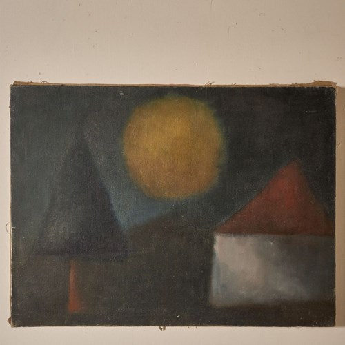 Mid 20Th Century Oil On Canvas Abstract Painting - Dark Landscape