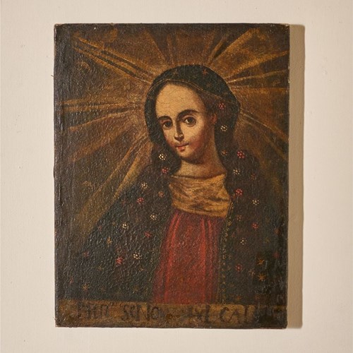 Small 17Th Century Oil On Canvas Of Mary
