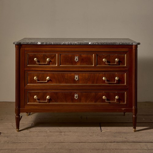 19Th Century Mahogany And Grey Marble French Chest Of Drawers