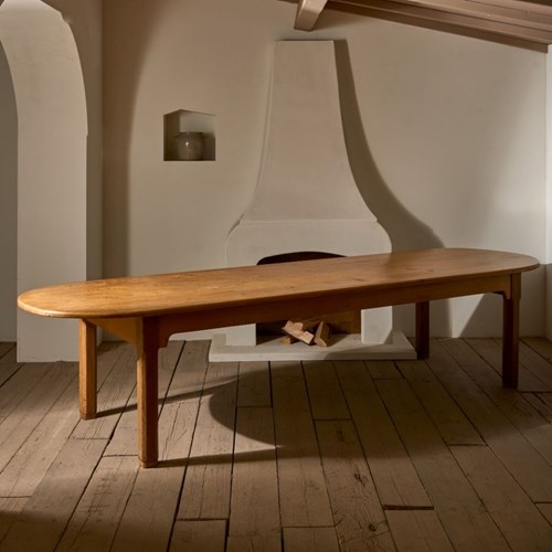 3.5M Early 20Th Century Pine And Oak Oval Dining Table