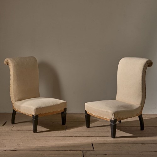 Pair Of Art Deco Scroll Back Slipper Chairs