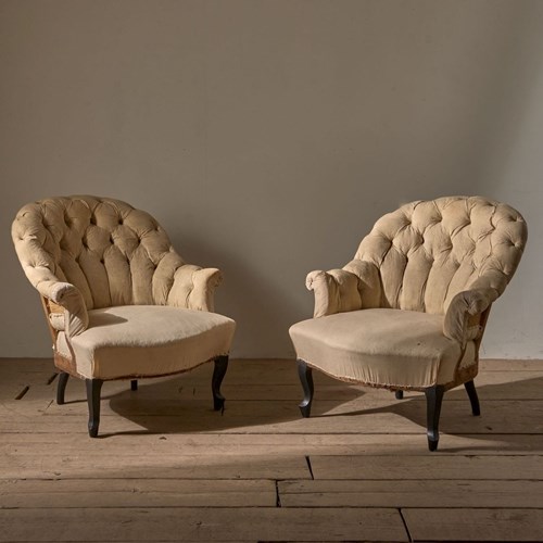 Pair Of Napoleon III Buttoned Tub Chairs