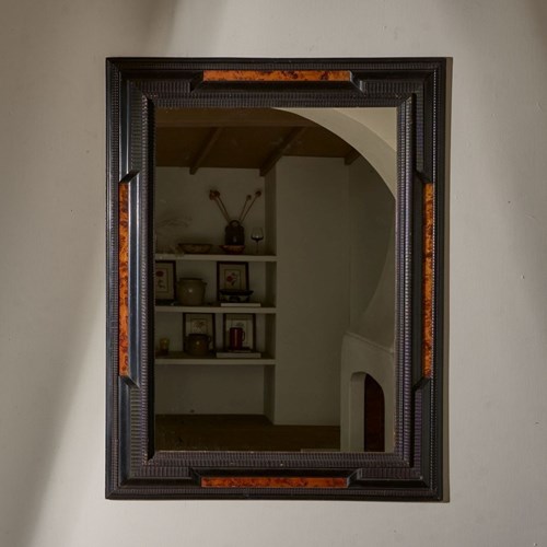 Large 19Th Century Italian Ebonised And Faux Tortoiseshell Mirror - No6