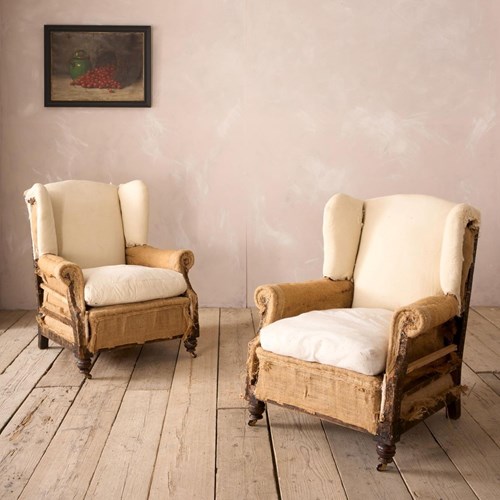 Pair Of C.1900 Deep Seated Wingback Armchairs