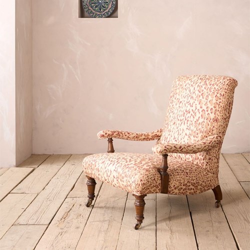 19Th Century Shapely Open Armchair Upholstered In Rose Cumming Sabu