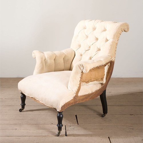 Napoleon III Buttoned Scroll Back Armchair