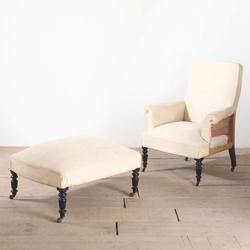 Napoleon III Square Back Armchair With Matching Footstool