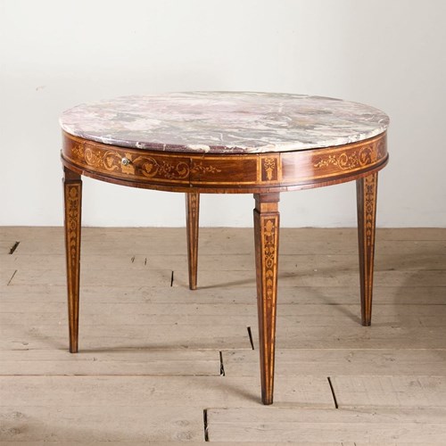 Large 19Th Century Inlaid Italian Circular Table With Purple Marble
