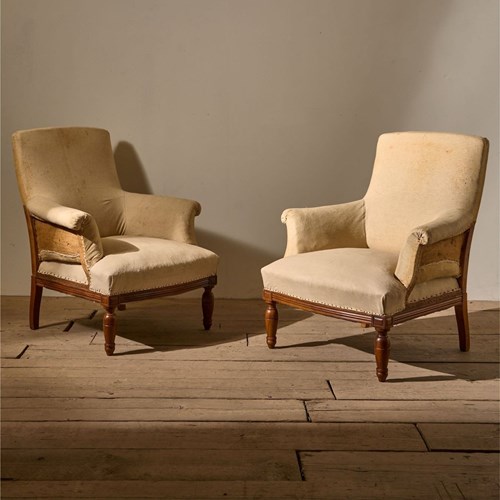 Pair Of 19Th Century French Square Back Armchairs