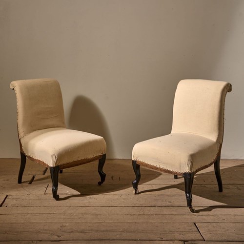 Pair Of Napoleon III Scroll Back Slipper Chairs