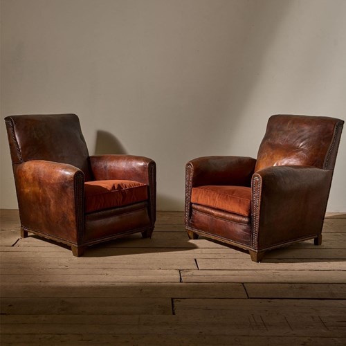 Pair Of Early 20Th Century Leather Club Chairs