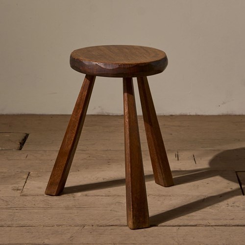 Mid Century Brutalist Wooden Stool