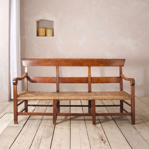 19Th Century Rush Seated French Hall Bench