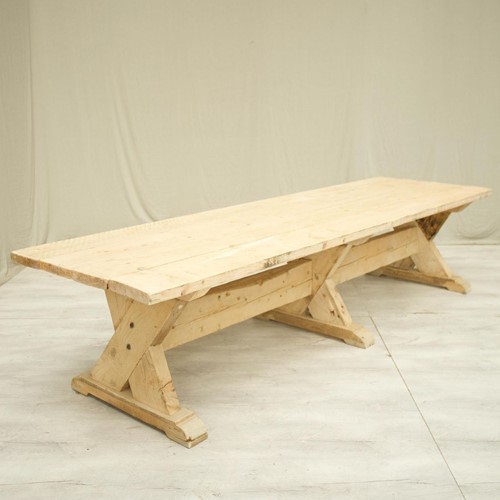 Long Rustic 'X' Frame Pine Dining Table