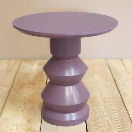 'Glen' Turned Wood Lacquered Side Table - Heather