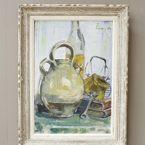 20Th Century Oil On Board Painting Of A Confit Pot