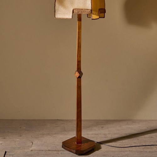 Art Deco Satinwood Floor Lamp With Velum Shade