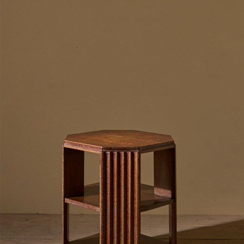 Art Deco Limed Oak Shelved Side Table